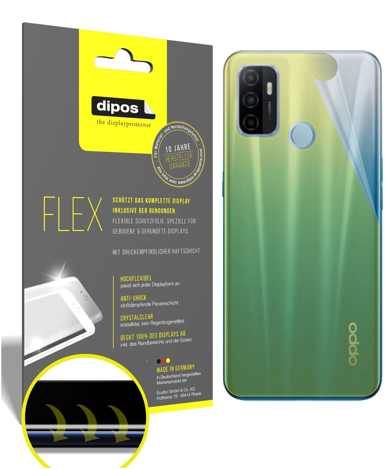 Klare Displayschutzfolie von dipos passend für Oppo A53 (2020) Rückseite, 100% Displayabdeckung und blasenfreie Montage