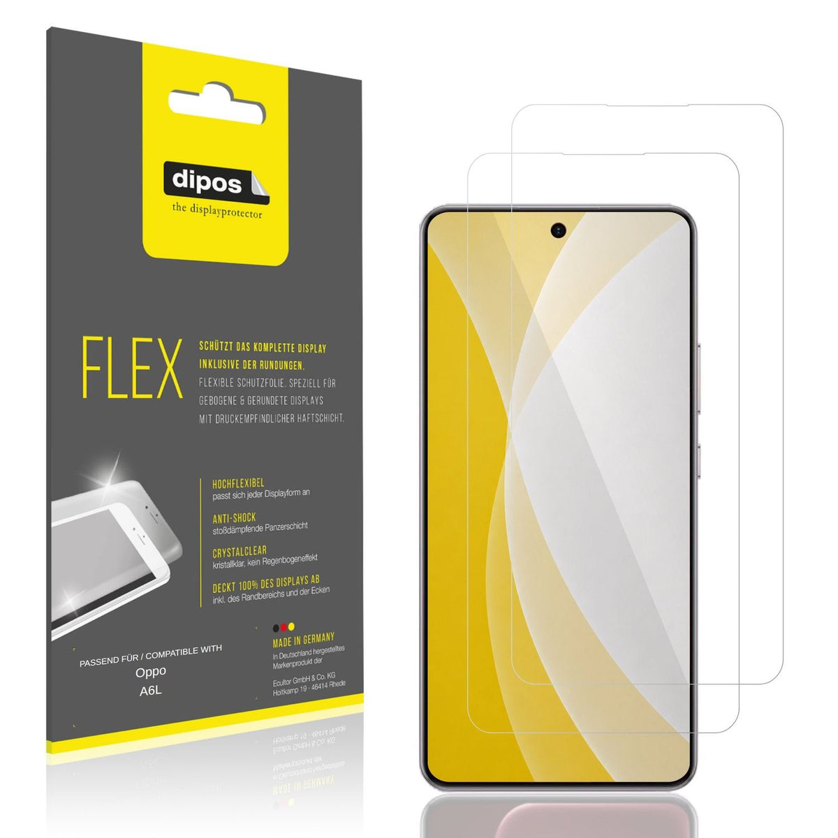 Klare Displayschutzfolie von dipos passend für Oppo A6L, 100% Displayabdeckung und blasenfreie Montage