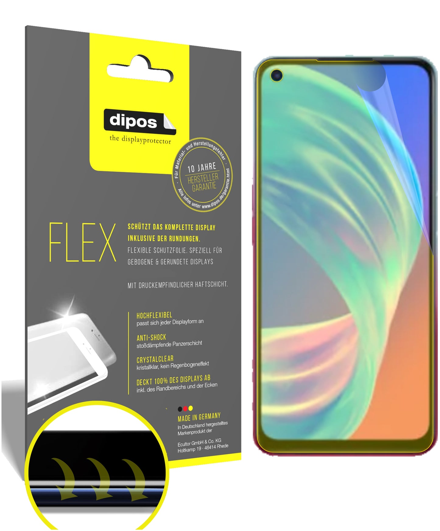 Klare Displayschutzfolie von dipos passend für Oppo A73 5G, 100% Displayabdeckung und blasenfreie Montage