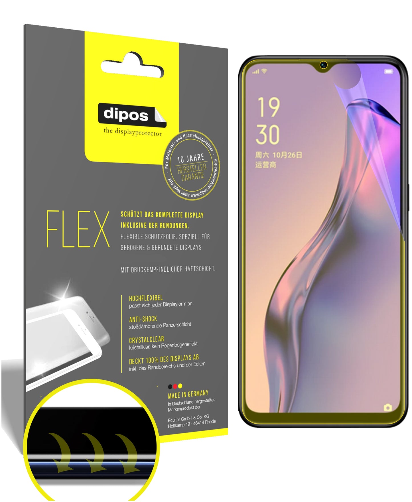 Klare Displayschutzfolie von dipos passend für Oppo A31, 100% Displayabdeckung und blasenfreie Montage