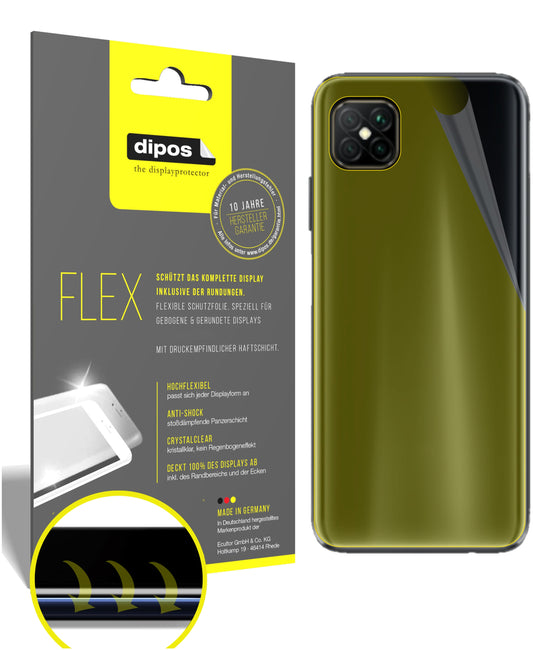 Klare Displayschutzfolie von dipos passend für Oppo A92s Rückseite, 100% Displayabdeckung und blasenfreie Montage
