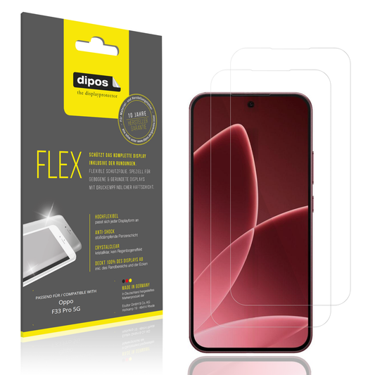 Klare Displayschutzfolie von dipos passend für Oppo F33 Pro 5G, 100% Displayabdeckung und blasenfreie Montage