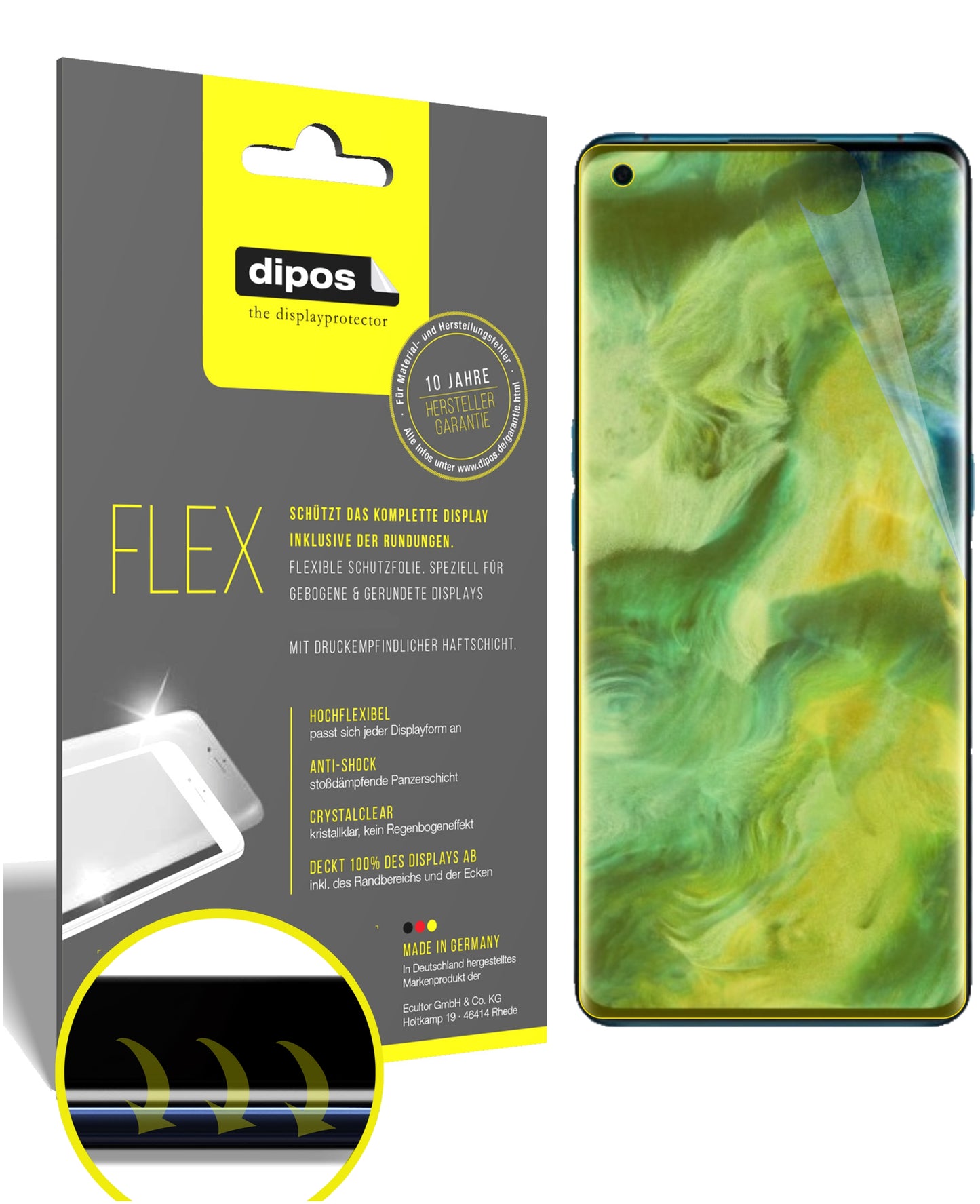 Klare Displayschutzfolie von dipos passend für Oppo Find X2 Pro, 100% Displayabdeckung und blasenfreie Montage
