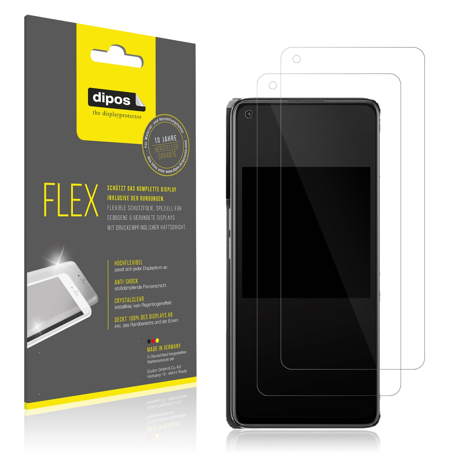 Klare Displayschutzfolie von dipos passend für Oppo K10 Pro 5G, 100% Displayabdeckung und blasenfreie Montage