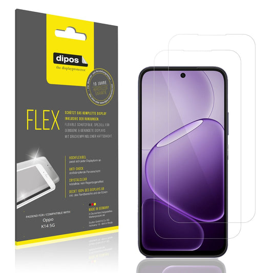 Klare Displayschutzfolie von dipos passend für Oppo K14 5G, 100% Displayabdeckung und blasenfreie Montage