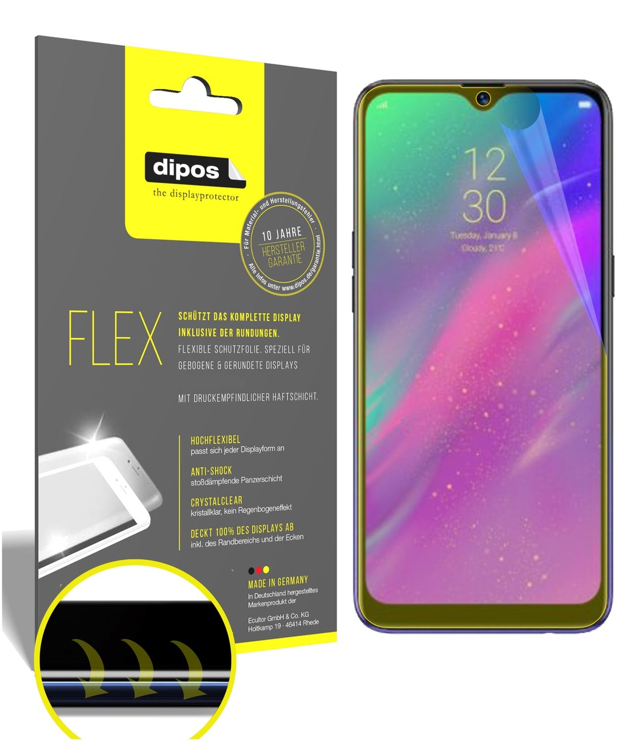 Klare Displayschutzfolie von dipos passend für Oppo Realme 3 Pro, 100% Displayabdeckung und blasenfreie Montage
