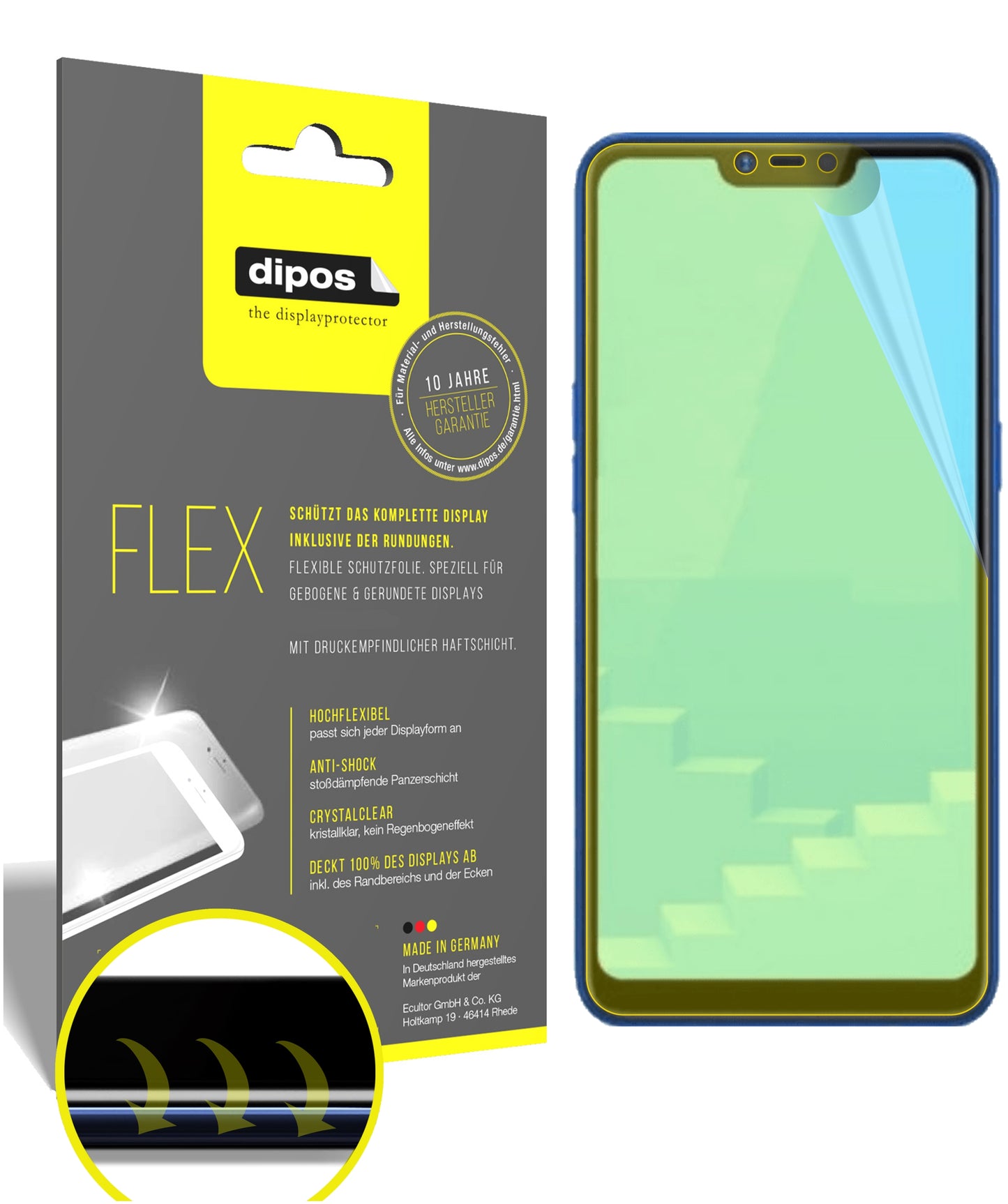 Klare Displayschutzfolie von dipos passend für Oppo Realme C1 (2019), 100% Displayabdeckung und blasenfreie Montage