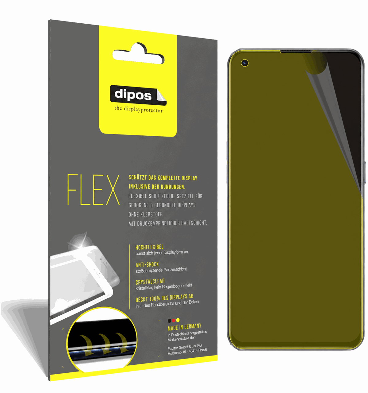 Klare Displayschutzfolie von dipos passend für Oppo Realme GT 5G, 100% Displayabdeckung und blasenfreie Montage