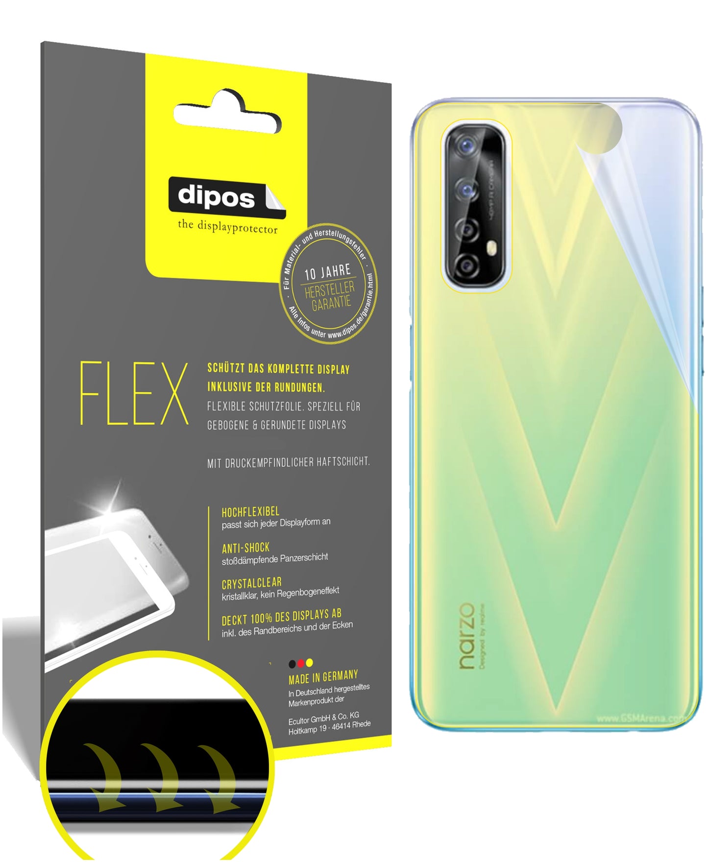 Klare Displayschutzfolie von dipos passend für Oppo Realme Narzo 20 Pro Rückseite, 100% Displayabdeckung und blasenfreie Montage