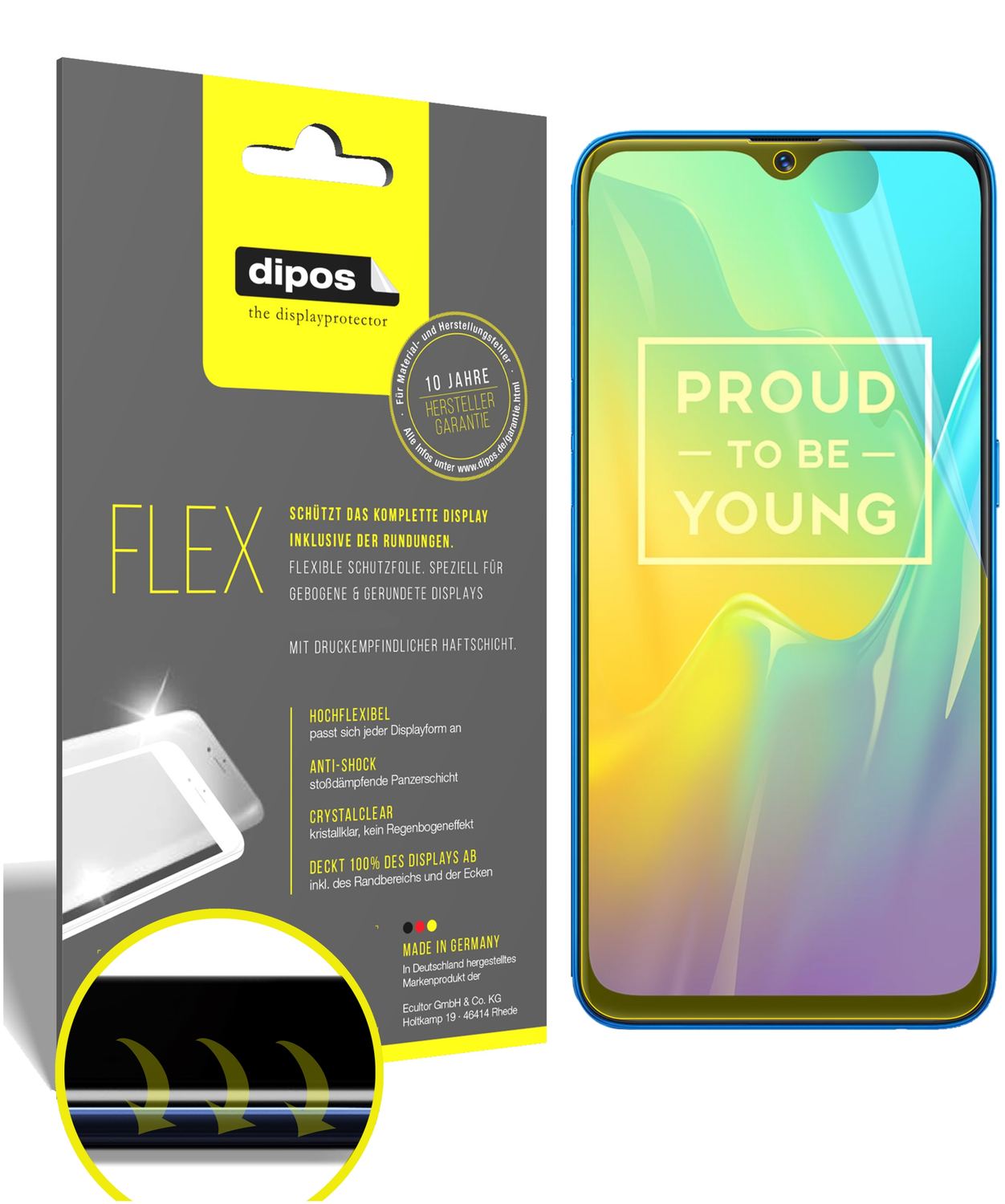 Klare Displayschutzfolie von dipos passend für Oppo Realme U1, 100% Displayabdeckung und blasenfreie Montage