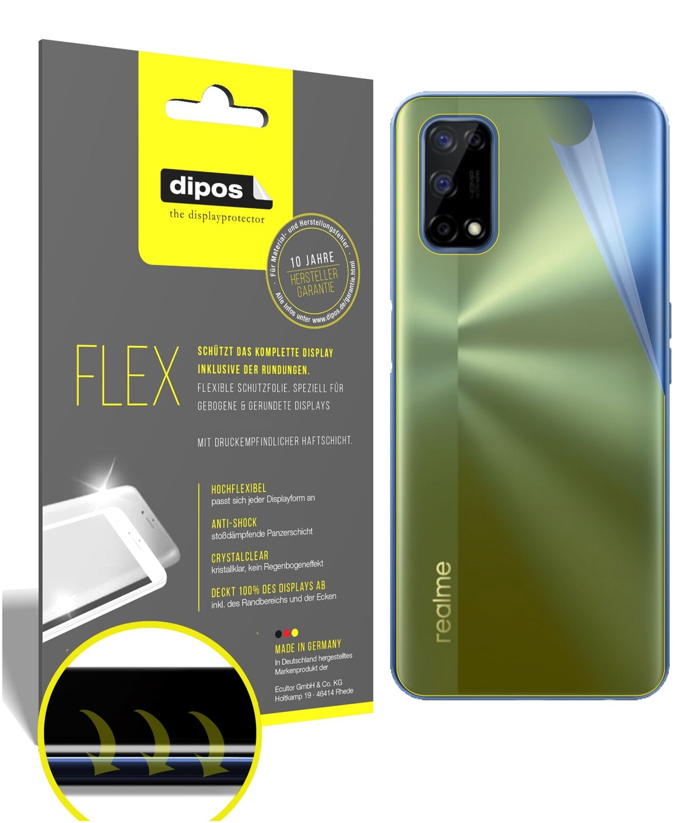 Klare Displayschutzfolie von dipos passend für Oppo Realme V5 5G Rückseite, 100% Displayabdeckung und blasenfreie Montage