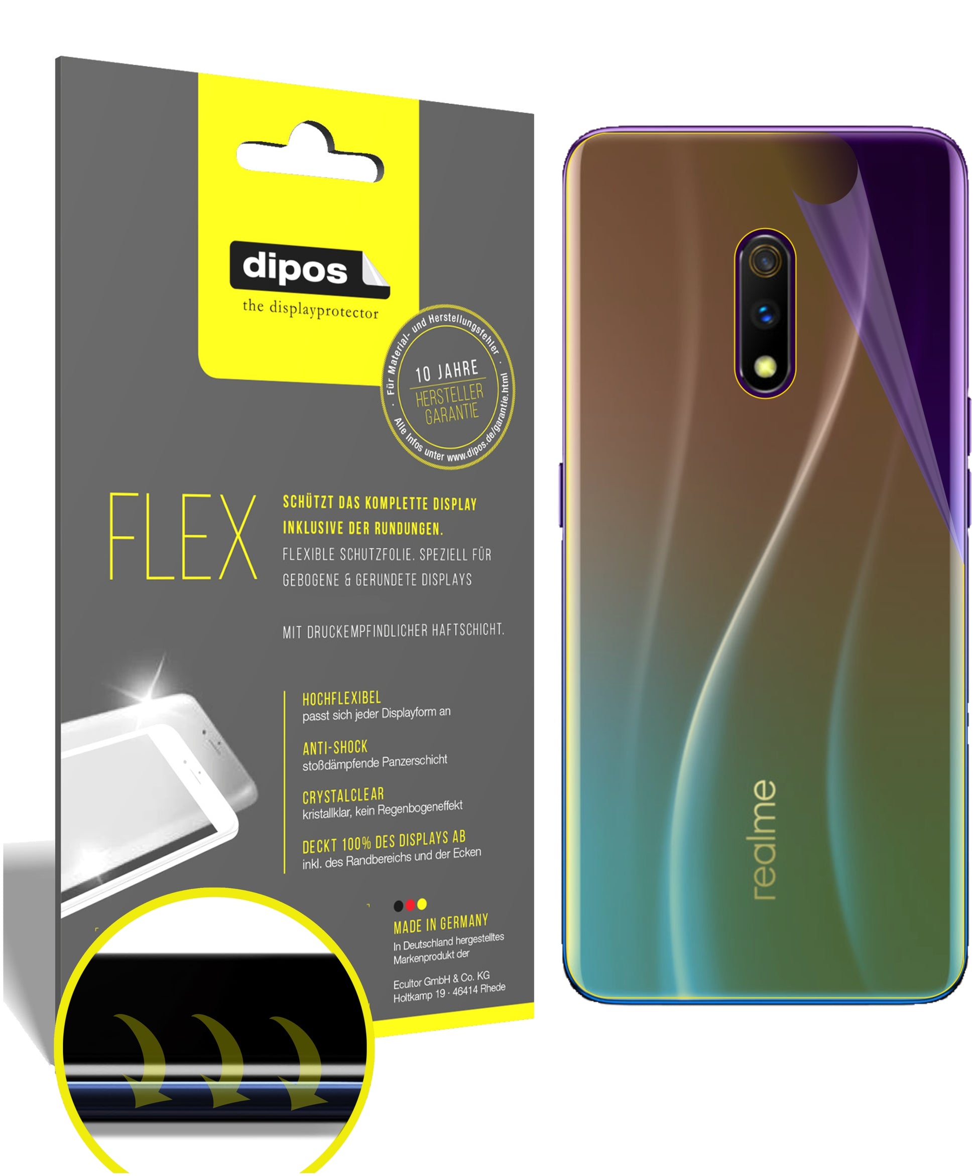 Klare Displayschutzfolie von dipos passend für Oppo Realme X Master Edition Rückseite, 100% Displayabdeckung und blasenfreie Montage