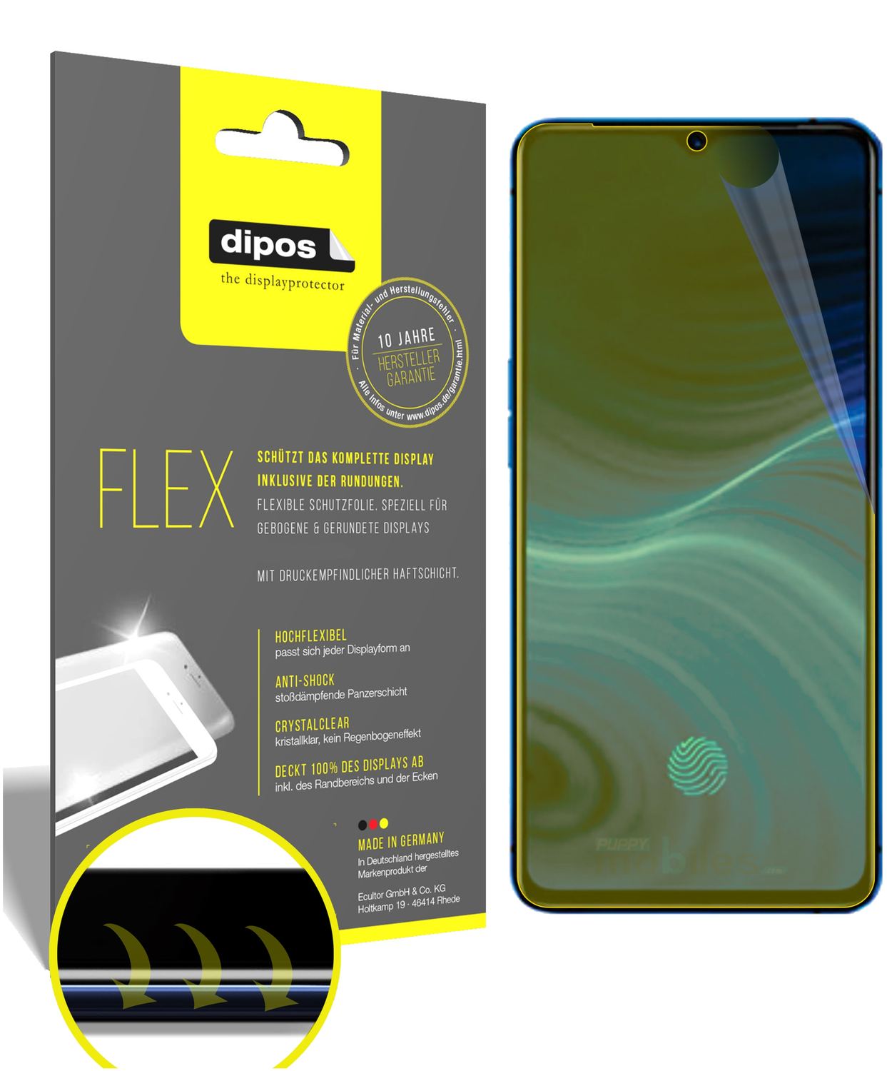 Klare Displayschutzfolie von dipos passend für Oppo Reno Ace, 100% Displayabdeckung und blasenfreie Montage