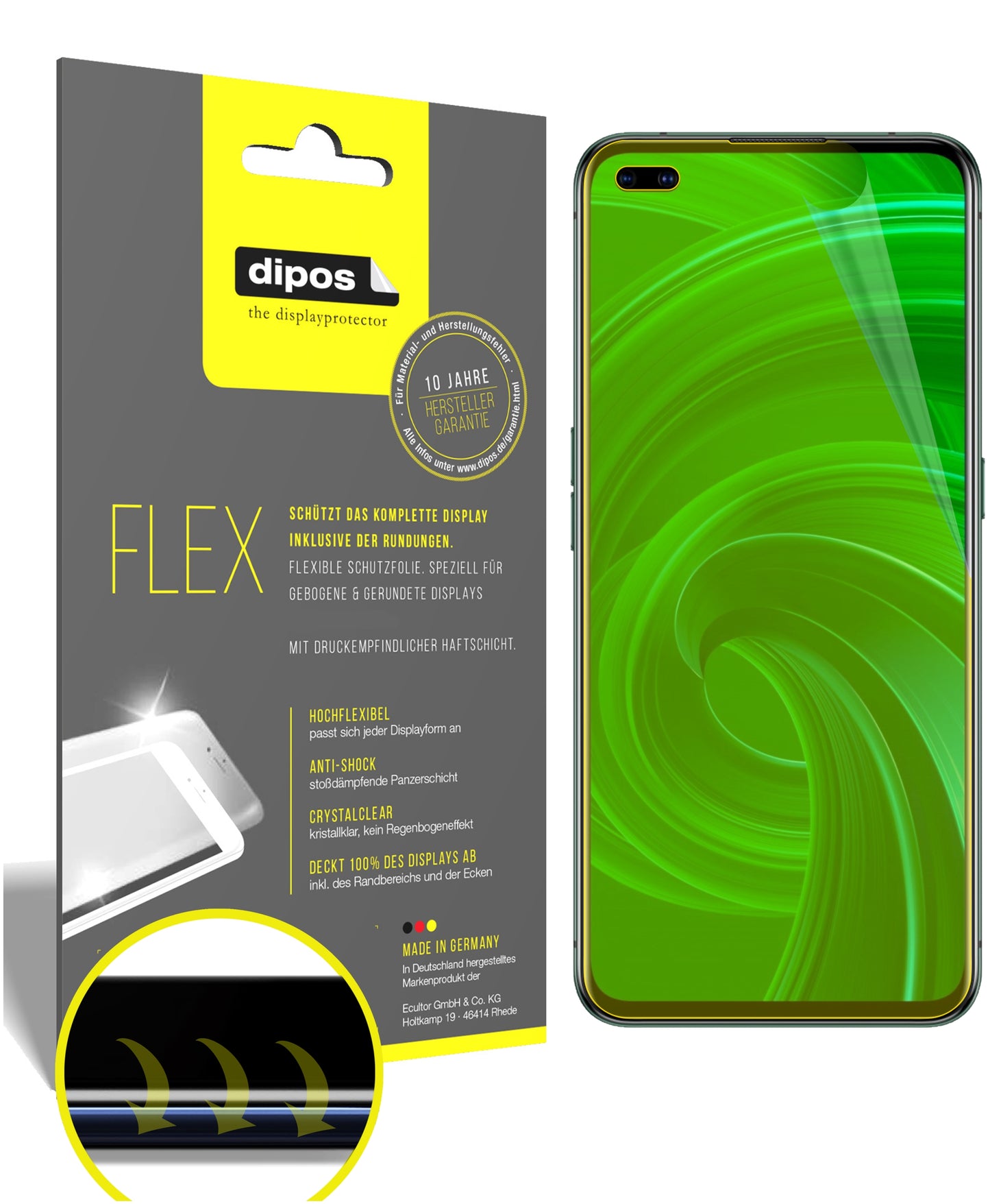 Klare Displayschutzfolie von dipos passend für Oppo Realme X50m 5G, 100% Displayabdeckung und blasenfreie Montage