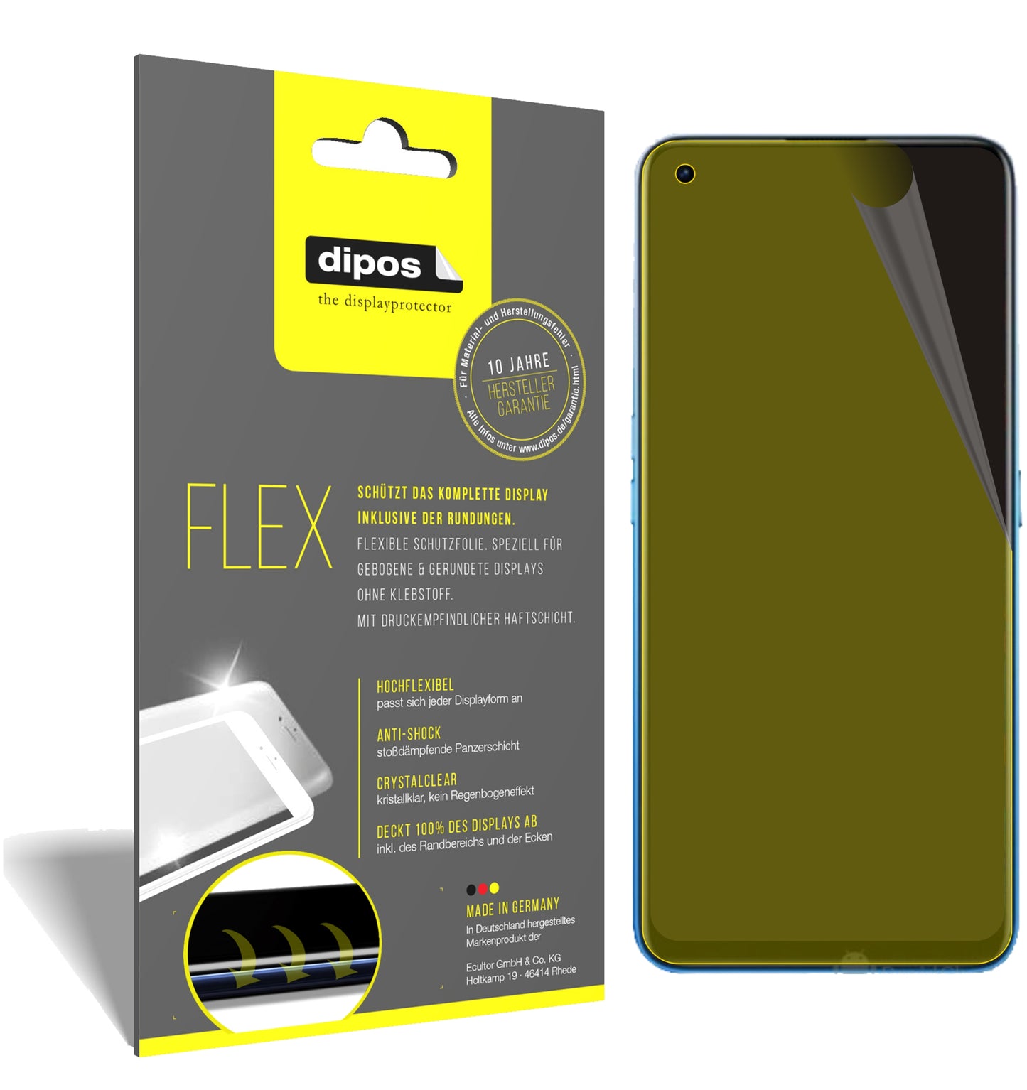 Klare Displayschutzfolie von dipos passend für Oppo Realme X7 Pro 5G, 100% Displayabdeckung und blasenfreie Montage