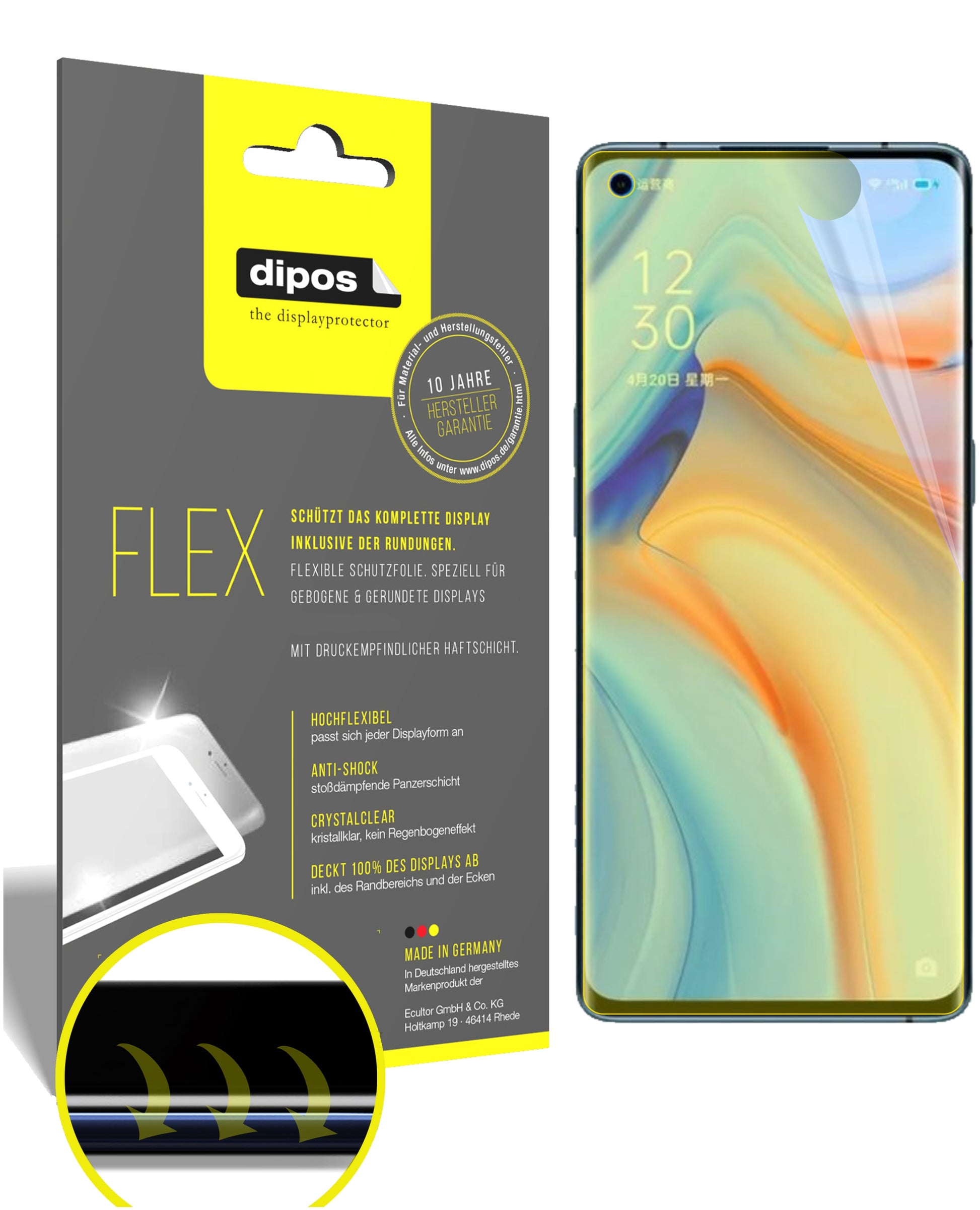 Klare Displayschutzfolie von dipos passend für Oppo Reno 4 Pro, 100% Displayabdeckung und blasenfreie Montage