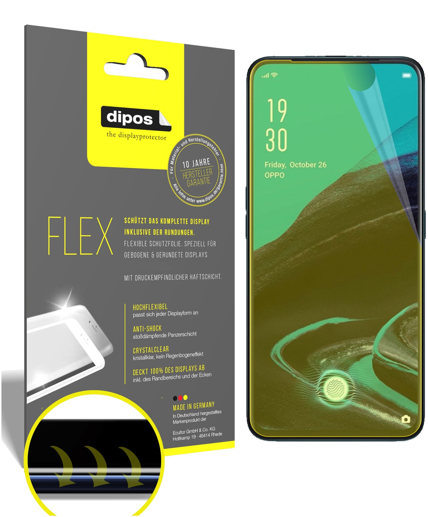 Klare Displayschutzfolie von dipos passend für Oppo Reno2 Z, 100% Displayabdeckung und blasenfreie Montage