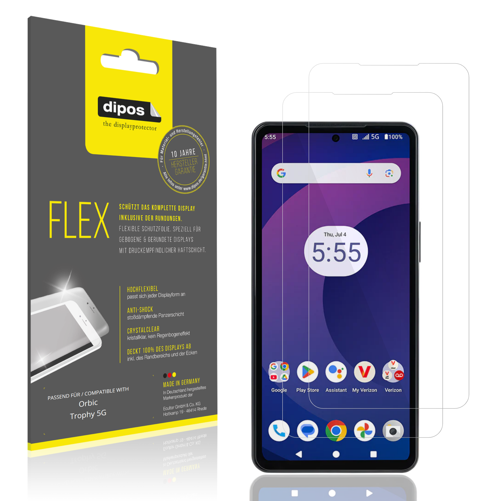 Klare Displayschutzfolie von dipos passend für Orbic Trophy 5G, 100% Displayabdeckung und blasenfreie Montage