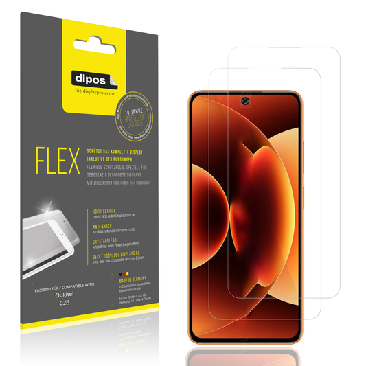 Klare Displayschutzfolie von dipos passend für Oukitel C26, 100% Displayabdeckung und blasenfreie Montage