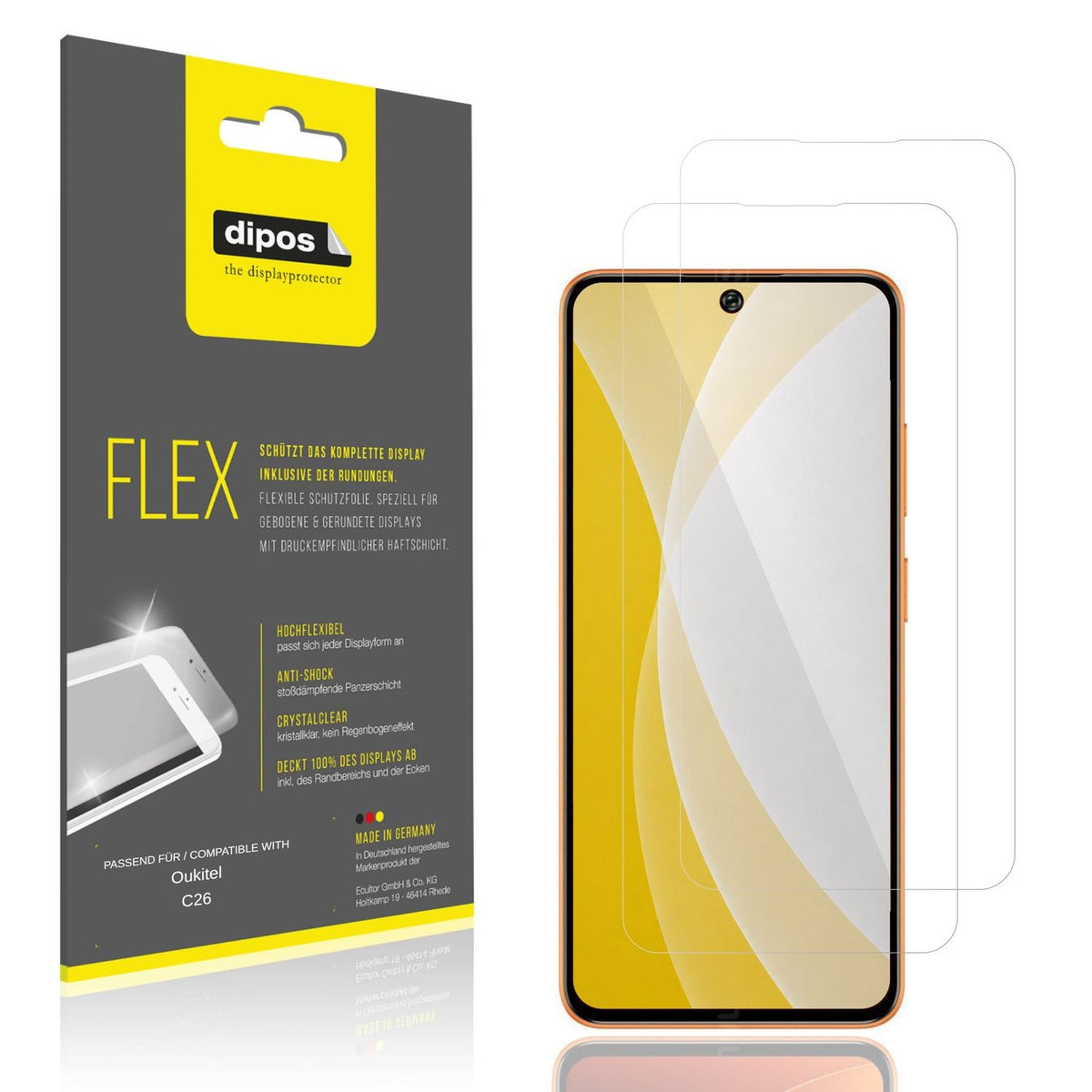 Klare Displayschutzfolie von dipos passend für Oukitel C26, 100% Displayabdeckung und blasenfreie Montage