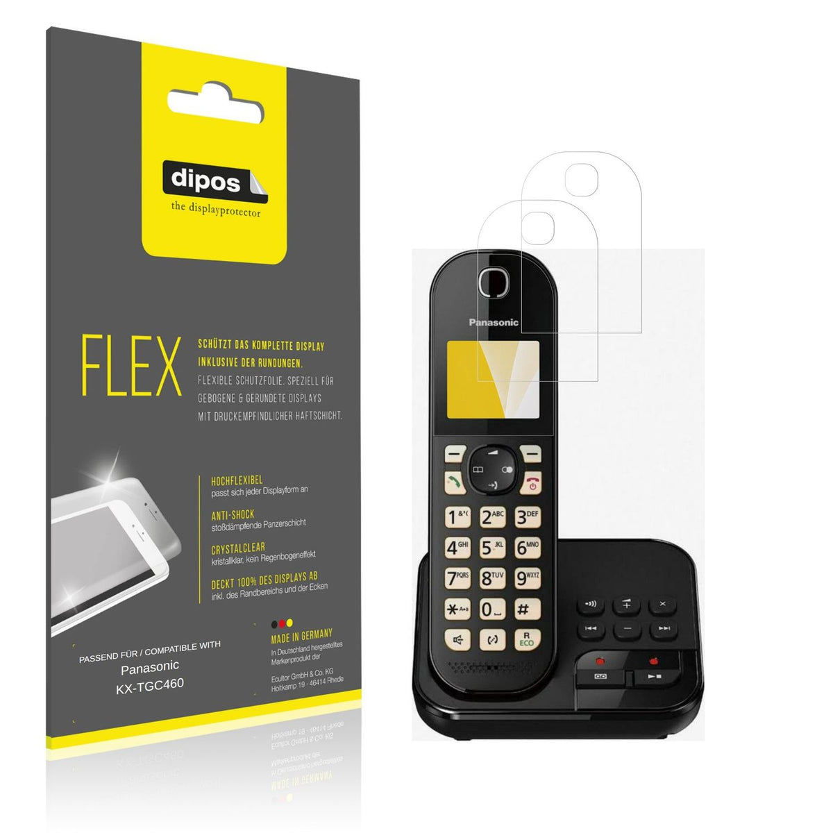 Klare Displayschutzfolie von dipos passend für Panasonic KX-TGC460, 100% Displayabdeckung und blasenfreie Montage