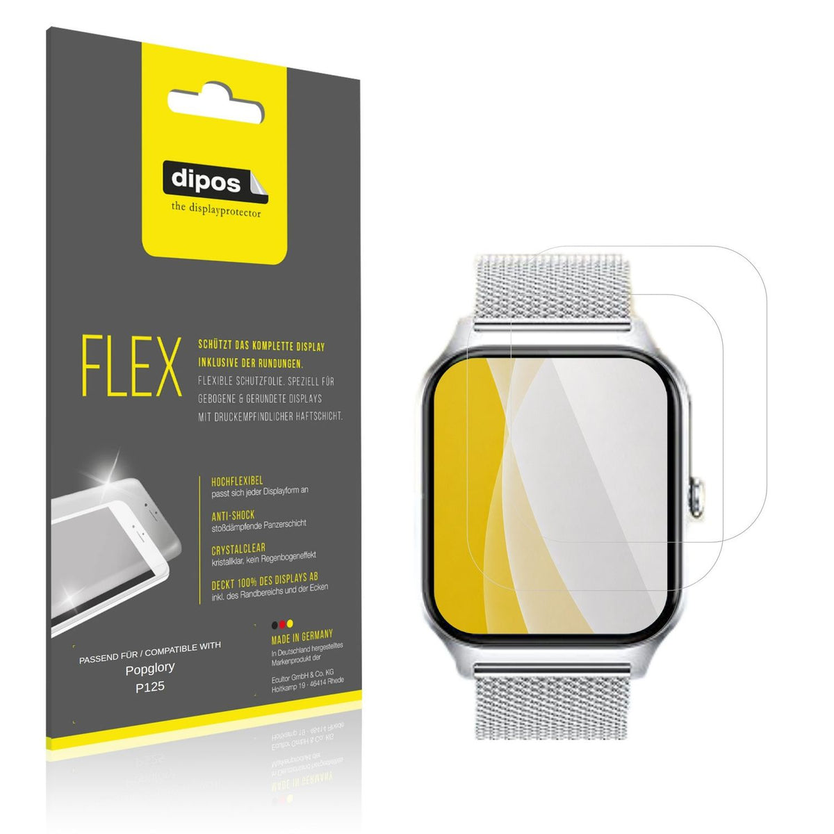 Klare Displayschutzfolie von dipos passend für Popglory P125, 100% Displayabdeckung und blasenfreie Montage