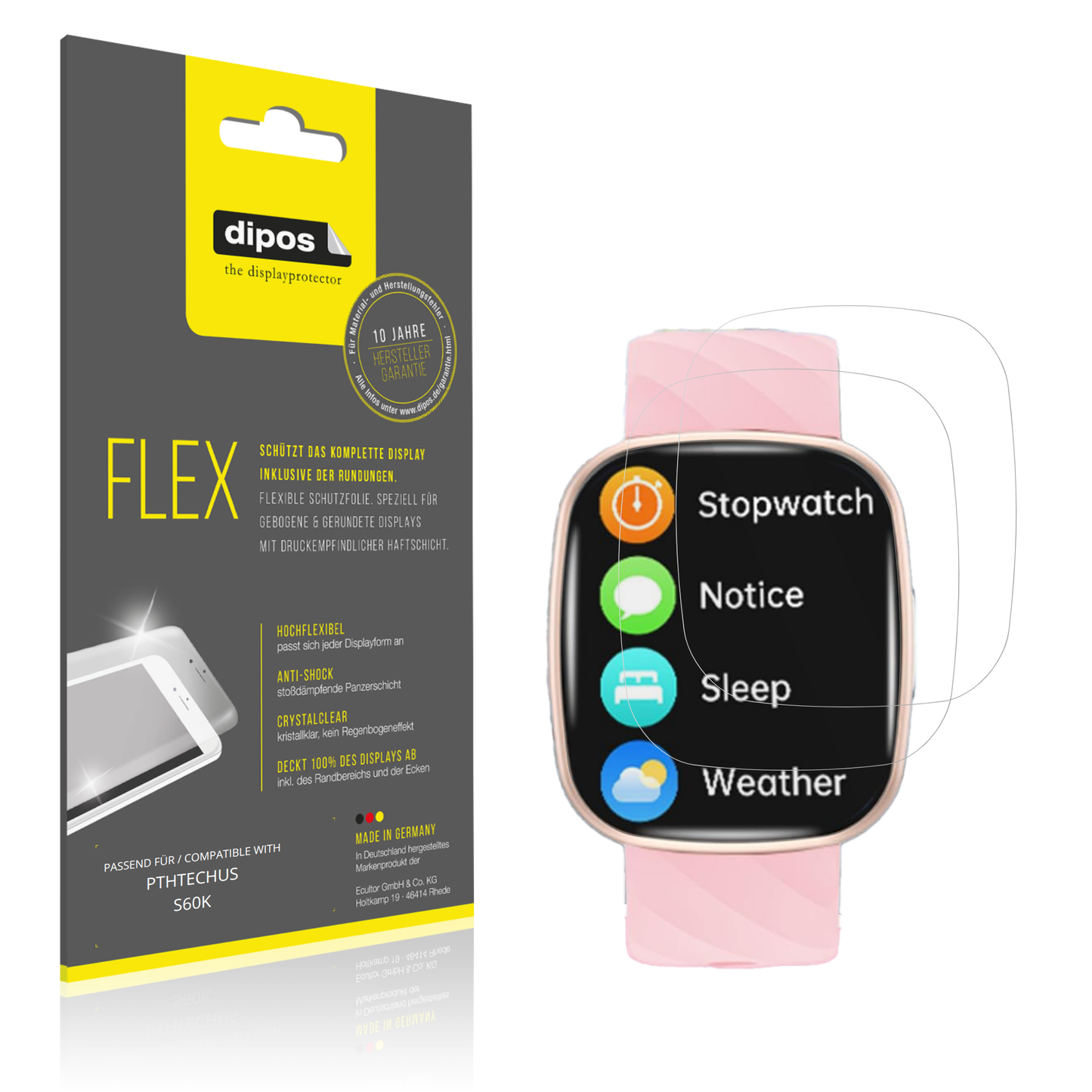 Klare Displayschutzfolie von dipos passend für PTHTECHUS S60K, 100% Displayabdeckung und blasenfreie Montage