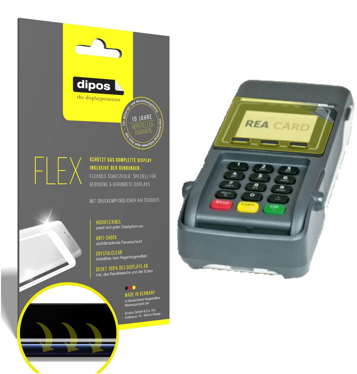 Klare Displayschutzfolie von dipos passend für REA CARD T7 flex, 100% Displayabdeckung und blasenfreie Montage
