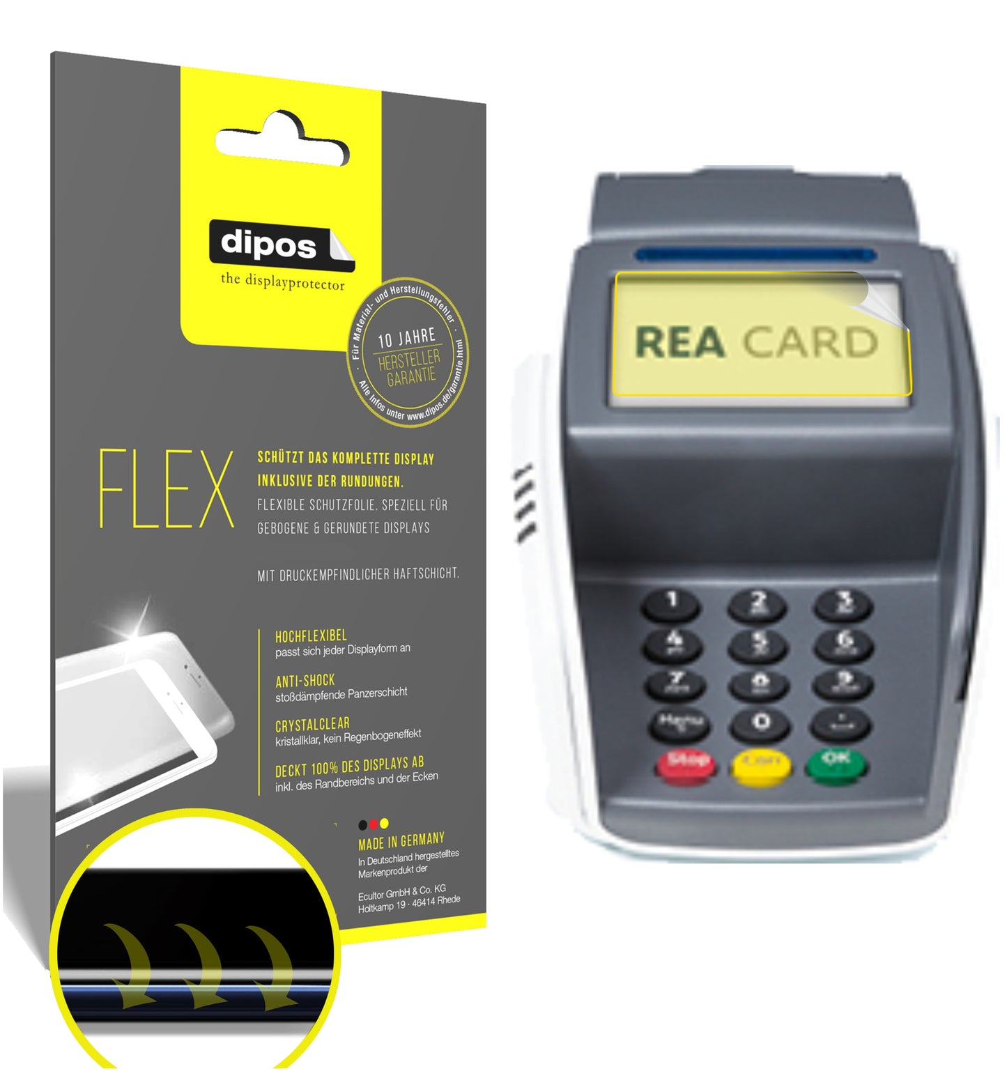 Klare Displayschutzfolie von dipos passend für REA CARD T7 pro, 100% Displayabdeckung und blasenfreie Montage