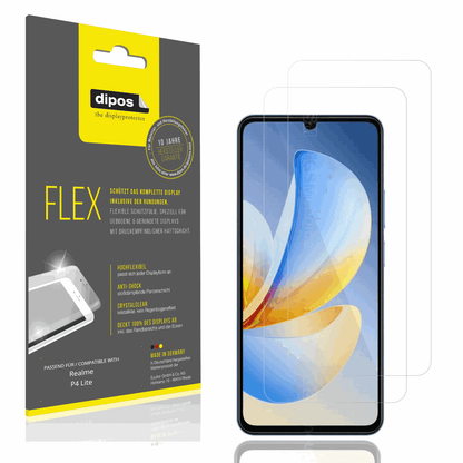 Klare Displayschutzfolie von dipos passend für Realme P4 Lite, 100% Displayabdeckung und blasenfreie Montage