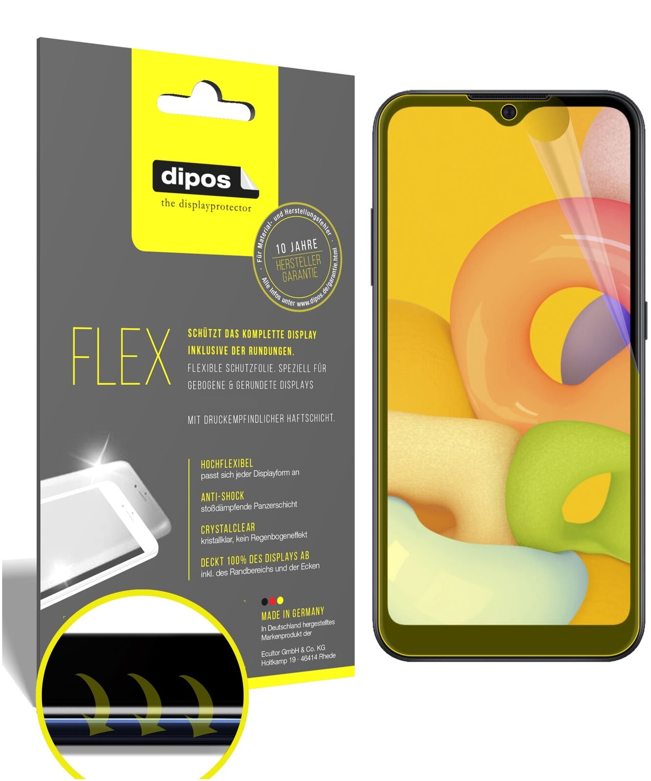 Klare Displayschutzfolie von dipos passend für Samsung Galaxy A01, 100% Displayabdeckung und blasenfreie Montage