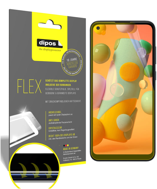 Klare Displayschutzfolie von dipos passend für Samsung Galaxy A11, 100% Displayabdeckung und blasenfreie Montage