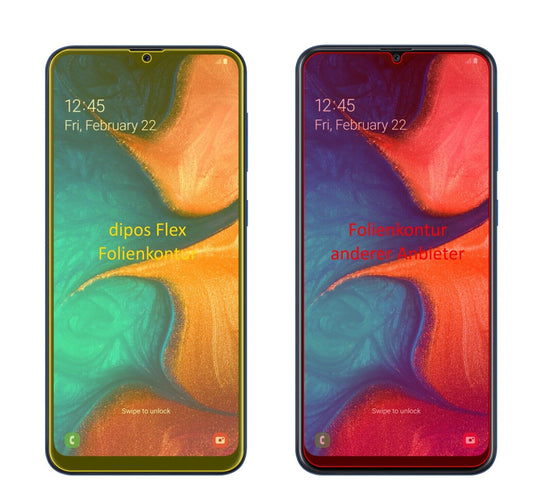 Klare Displayschutzfolie von dipos passend für Samsung Galaxy A20e, 100% Displayabdeckung und blasenfreie Montage