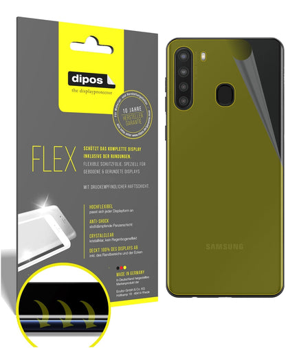 Klare Displayschutzfolie von dipos passend für Samsung Galaxy A21 Rückseite, 100% Displayabdeckung und blasenfreie Montage