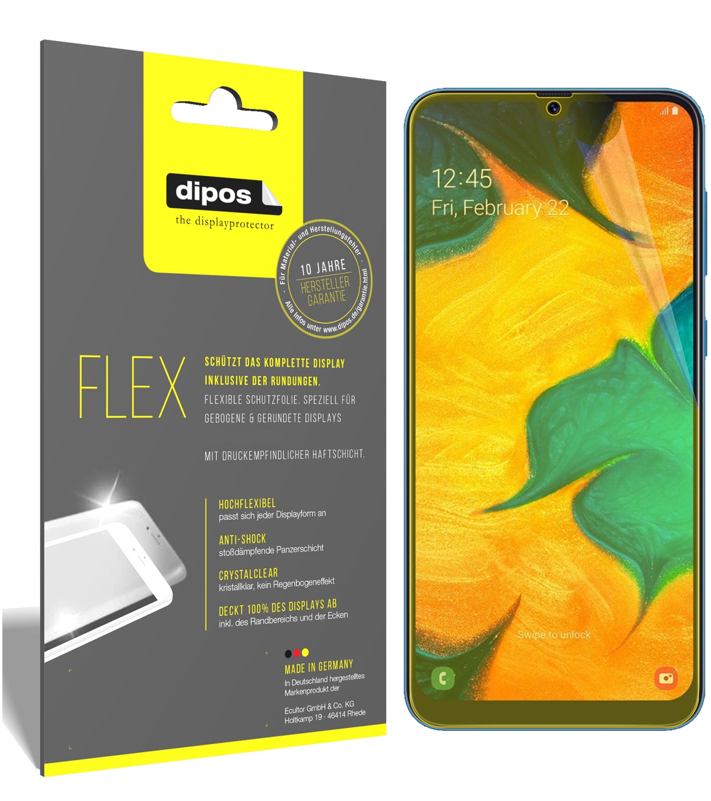 Klare Displayschutzfolie von dipos passend für Samsung Galaxy A30s, 100% Displayabdeckung und blasenfreie Montage