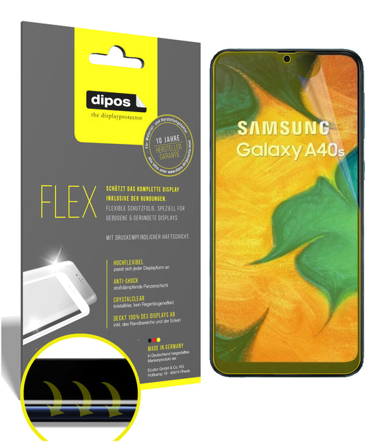 Klare Displayschutzfolie von dipos passend für Samsung Galaxy A40s, 100% Displayabdeckung und blasenfreie Montage