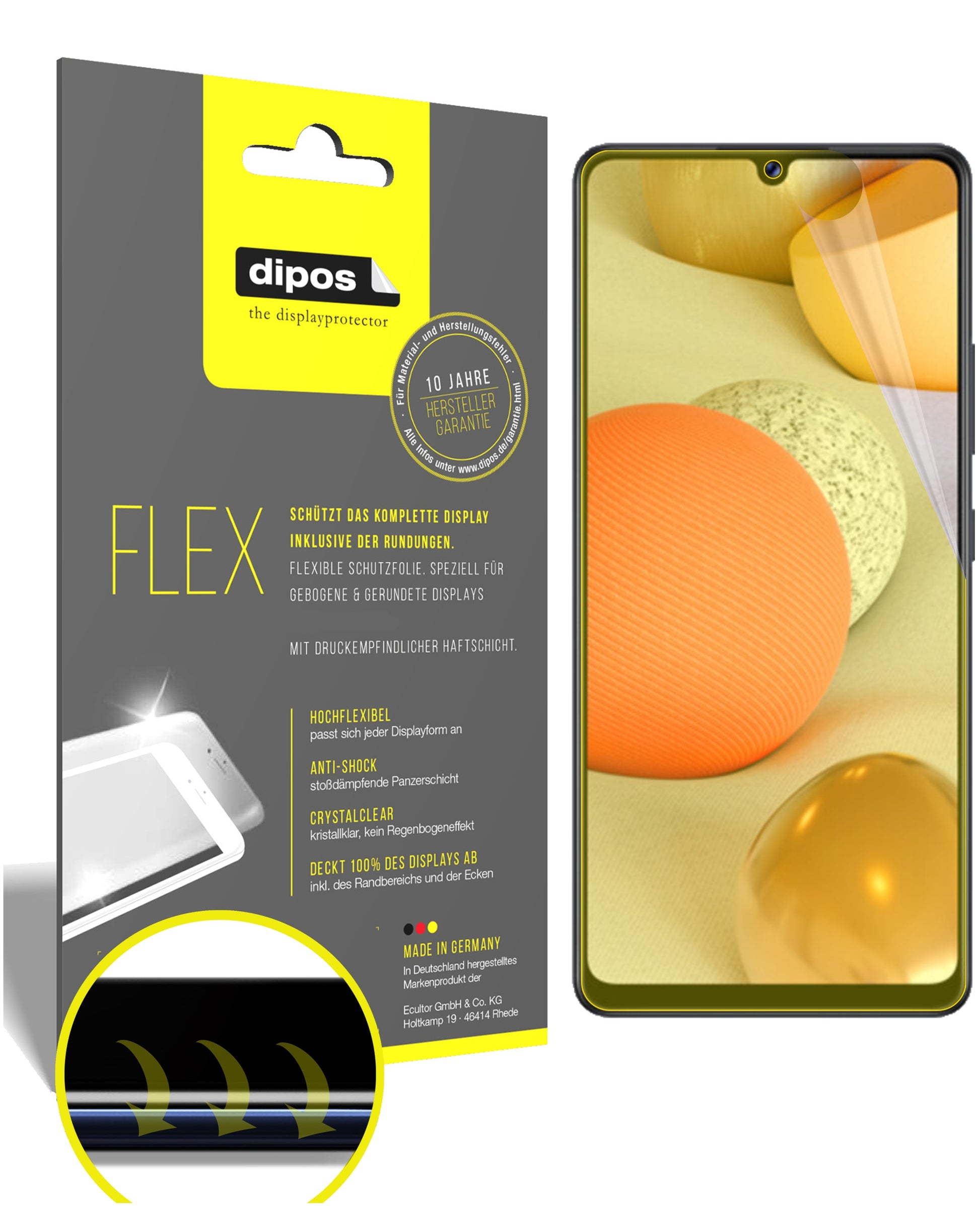 Klare Displayschutzfolie von dipos passend für Samsung Galaxy A42 5G, 100% Displayabdeckung und blasenfreie Montage