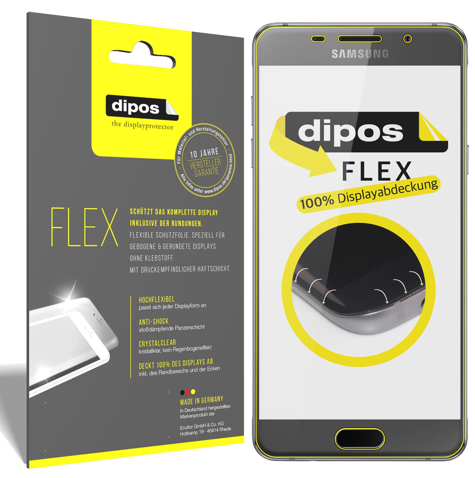 Klare Displayschutzfolie von dipos passend für Samsung Galaxy A3 2016, 100% Displayabdeckung und blasenfreie Montage