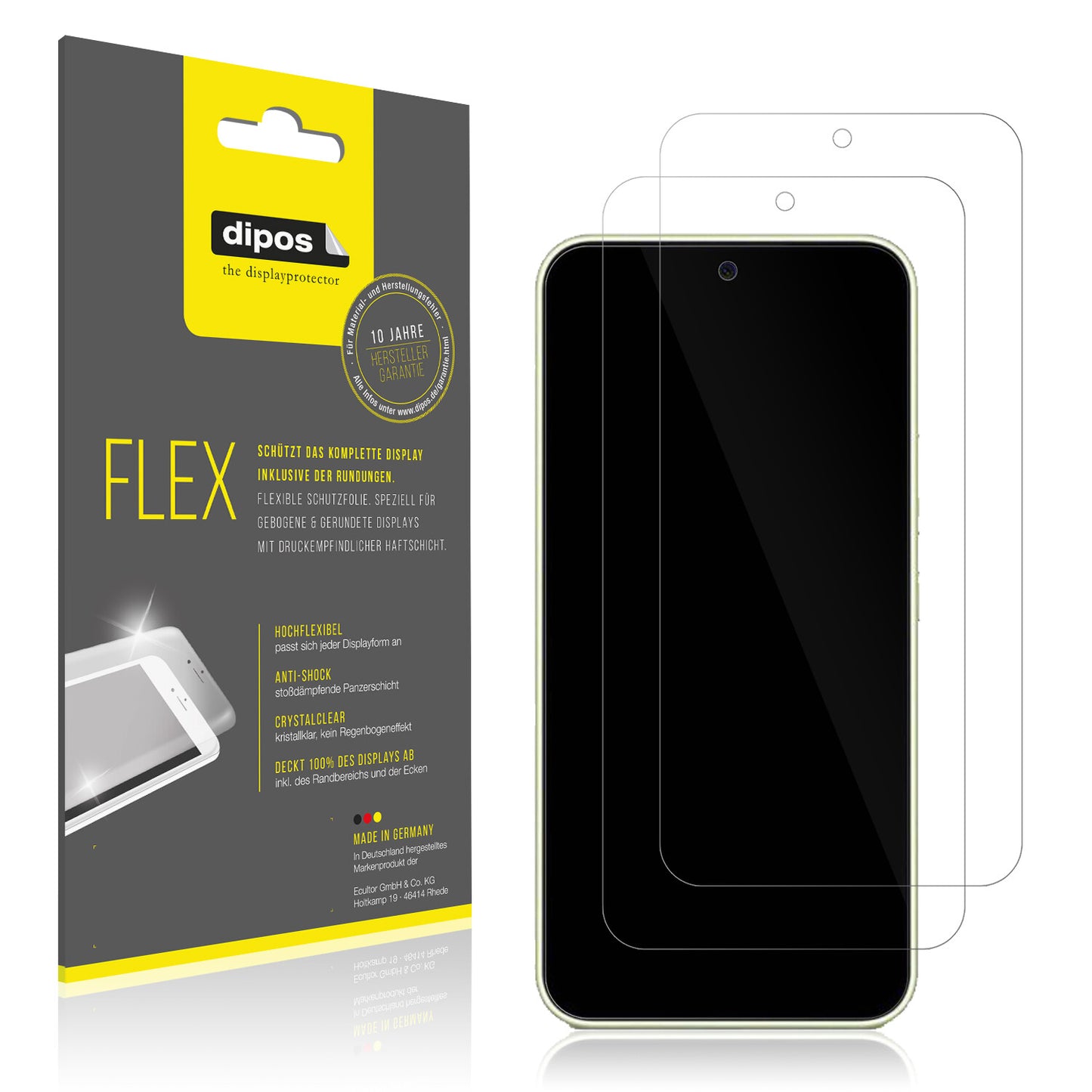 Klare Displayschutzfolie von dipos passend für Samsung Galaxy A54, 100% Displayabdeckung und blasenfreie Montage