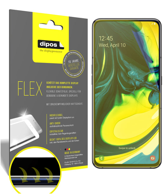 Klare Displayschutzfolie von dipos passend für Samsung Galaxy A80, 100% Displayabdeckung und blasenfreie Montage