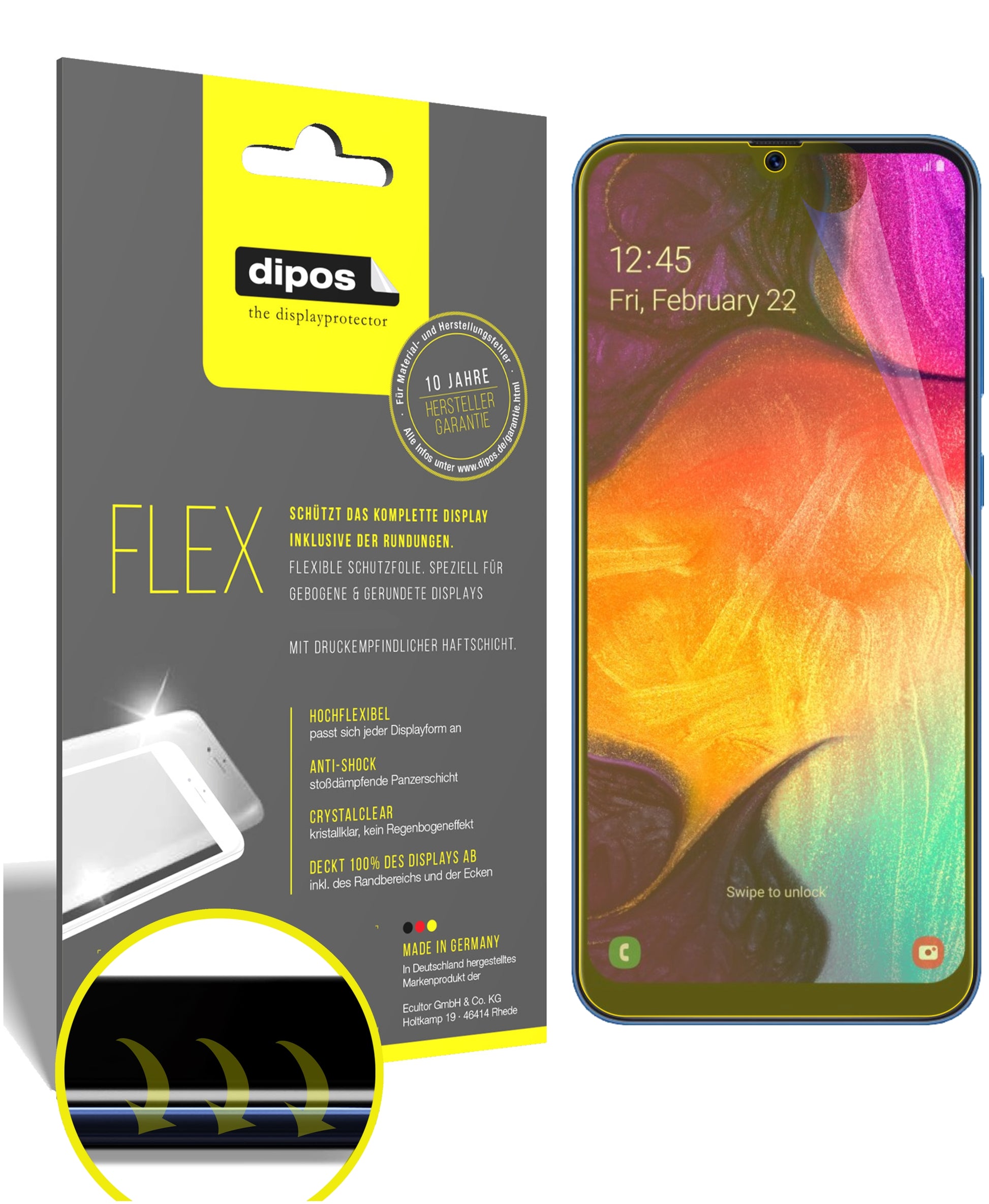 Klare Displayschutzfolie von dipos passend für Samsung Galaxy A90, 100% Displayabdeckung und blasenfreie Montage