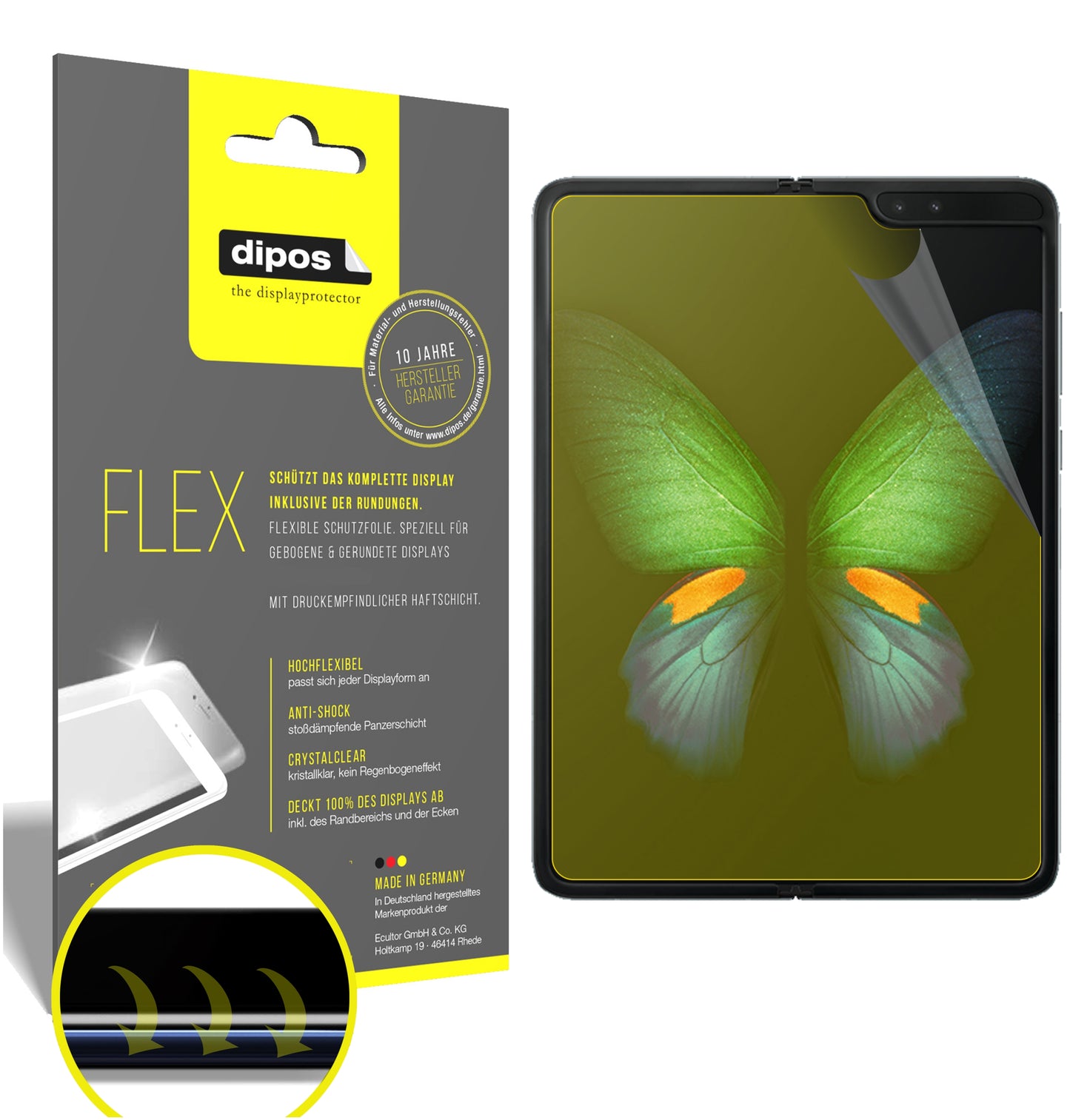 Klare Displayschutzfolie von dipos passend für Samsung Galaxy Fold, 100% Displayabdeckung und blasenfreie Montage