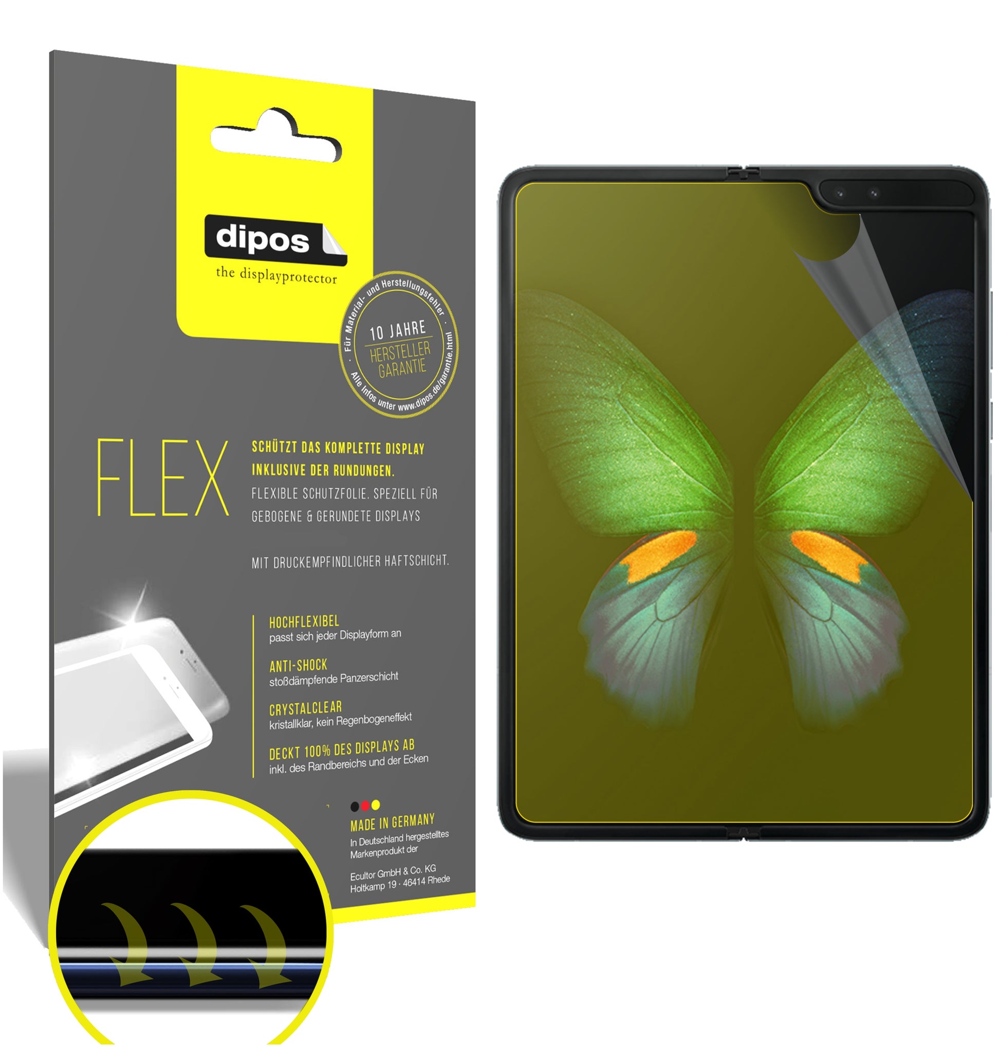 Klare Displayschutzfolie von dipos passend für Samsung Galaxy Fold, 100% Displayabdeckung und blasenfreie Montage