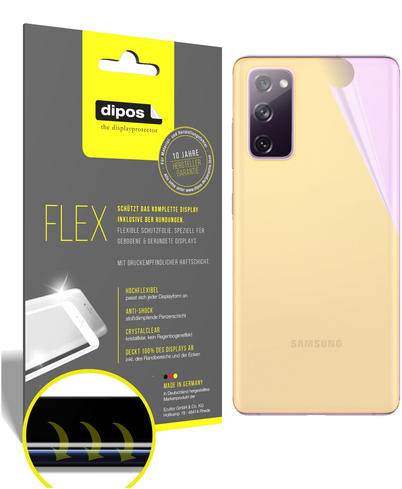 Klare Displayschutzfolie von dipos passend für Samsung Galaxy S20 FE Rückseite, 100% Displayabdeckung und blasenfreie Montage
