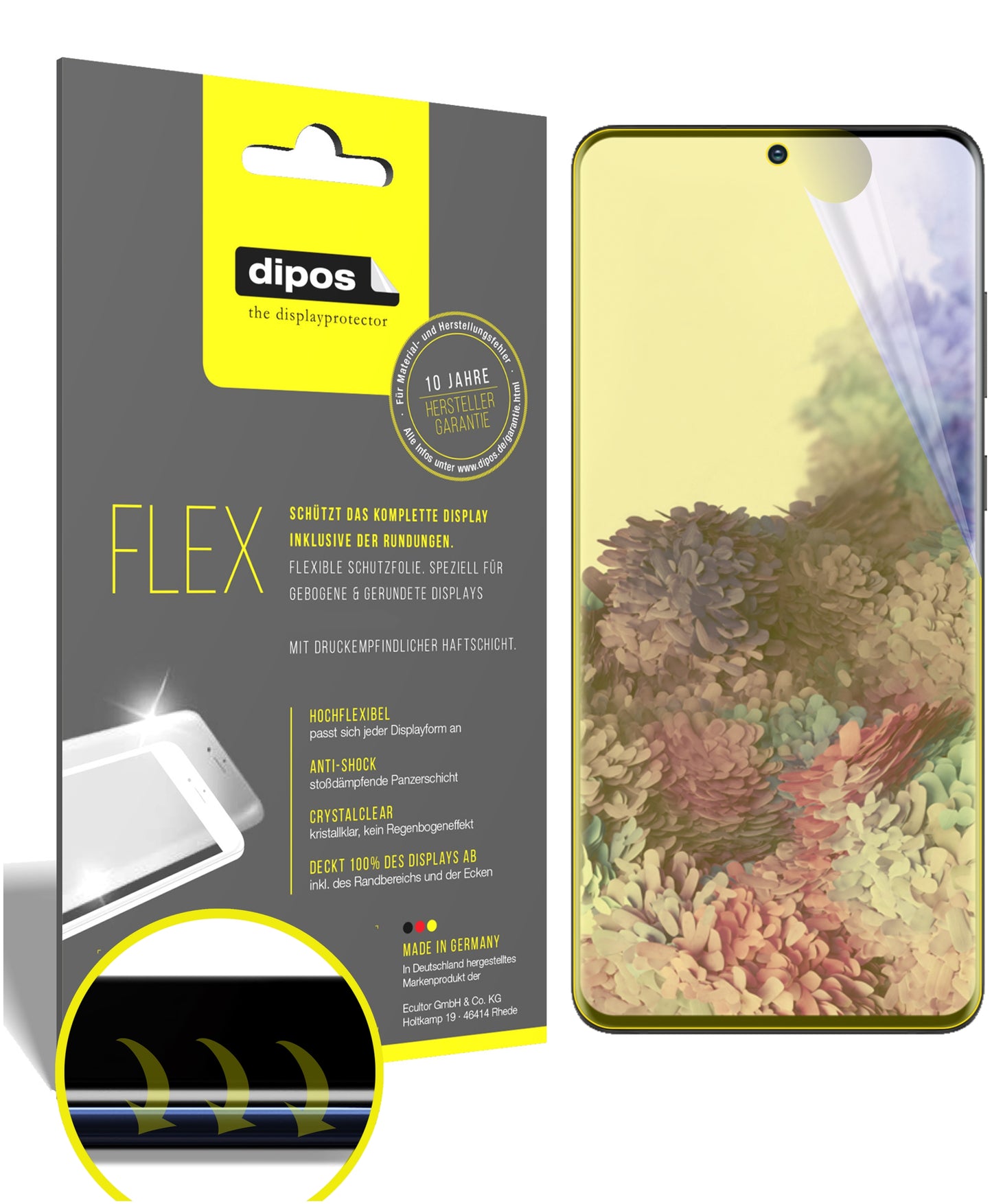Klare Displayschutzfolie von dipos passend für Samsung Galaxy S20 Plus 5G, 100% Displayabdeckung und blasenfreie Montage