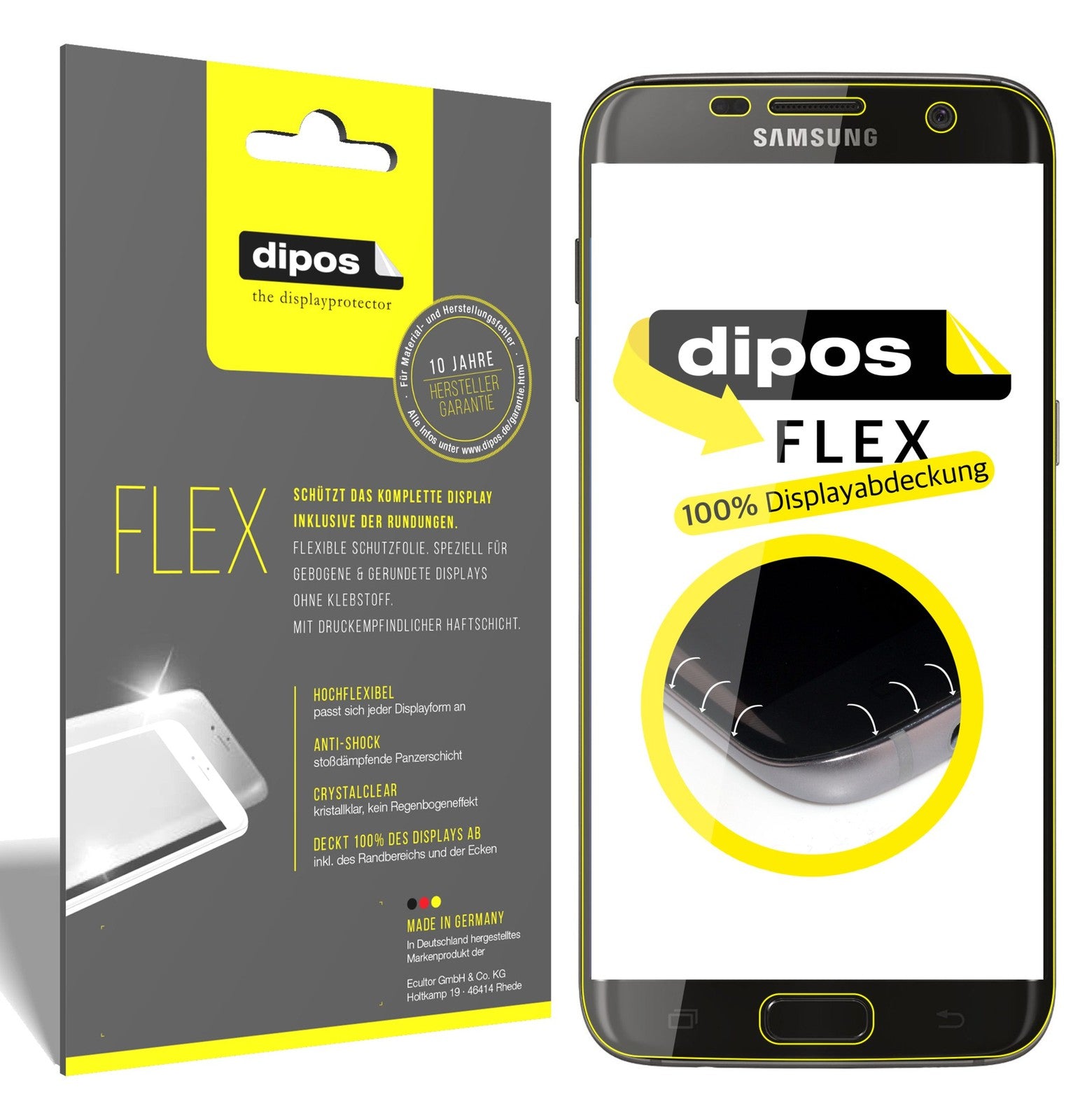 Klare Displayschutzfolie von dipos passend für Samsung Galaxy S6 Edge, 100% Displayabdeckung und blasenfreie Montage
