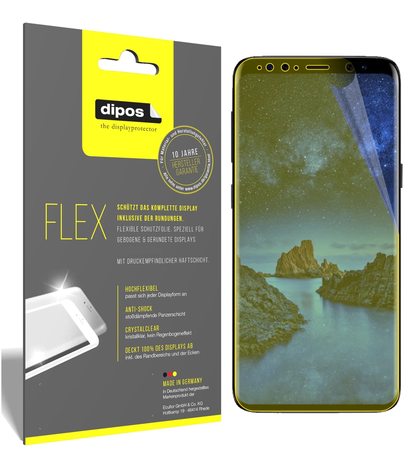 Klare Displayschutzfolie von dipos passend für Samsung Galaxy S9, 100% Displayabdeckung und blasenfreie Montage