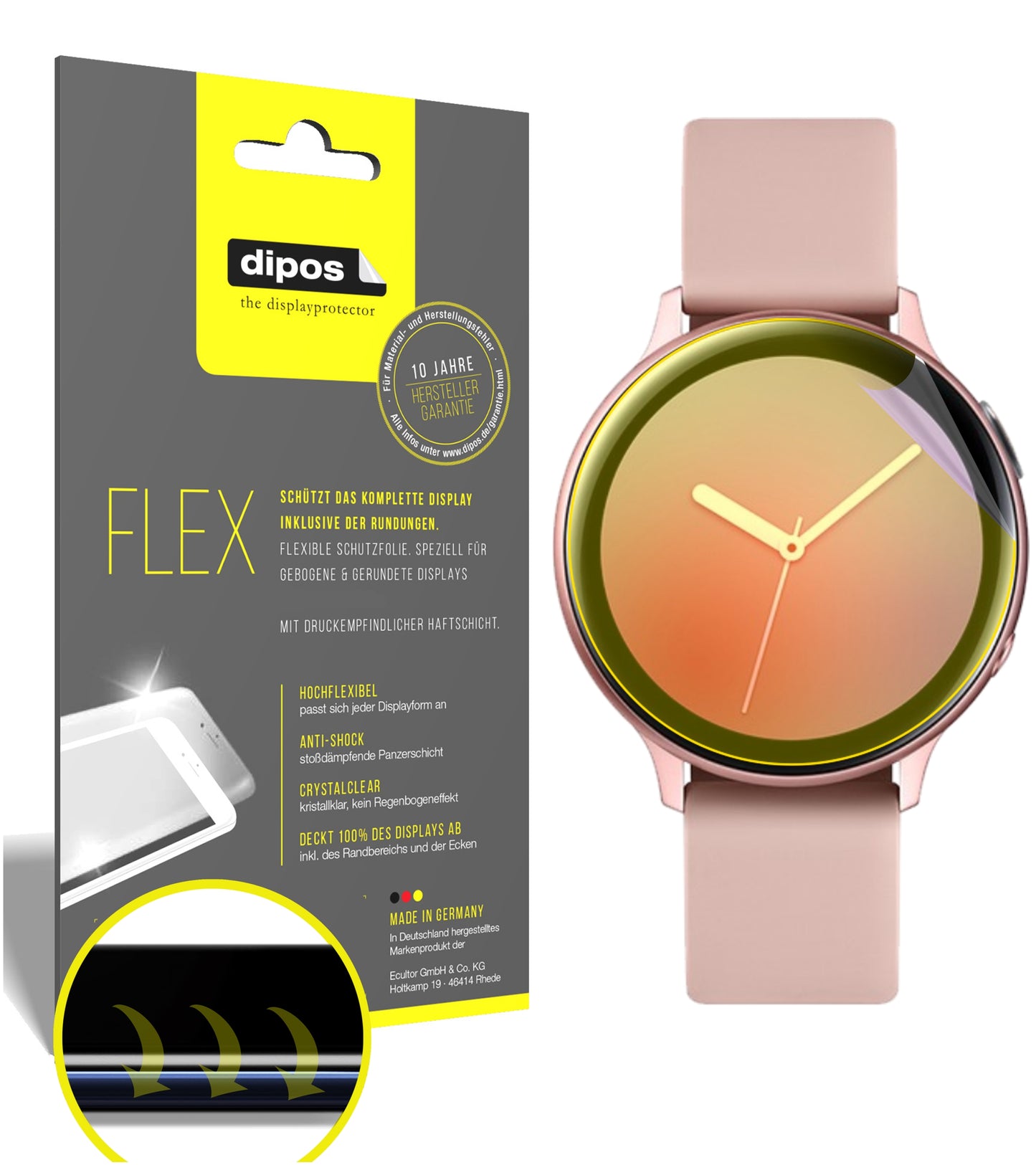 Klare Displayschutzfolie von dipos passend für Samsung Galaxy Watch Active 2 40mm, 100% Displayabdeckung und blasenfreie Montage