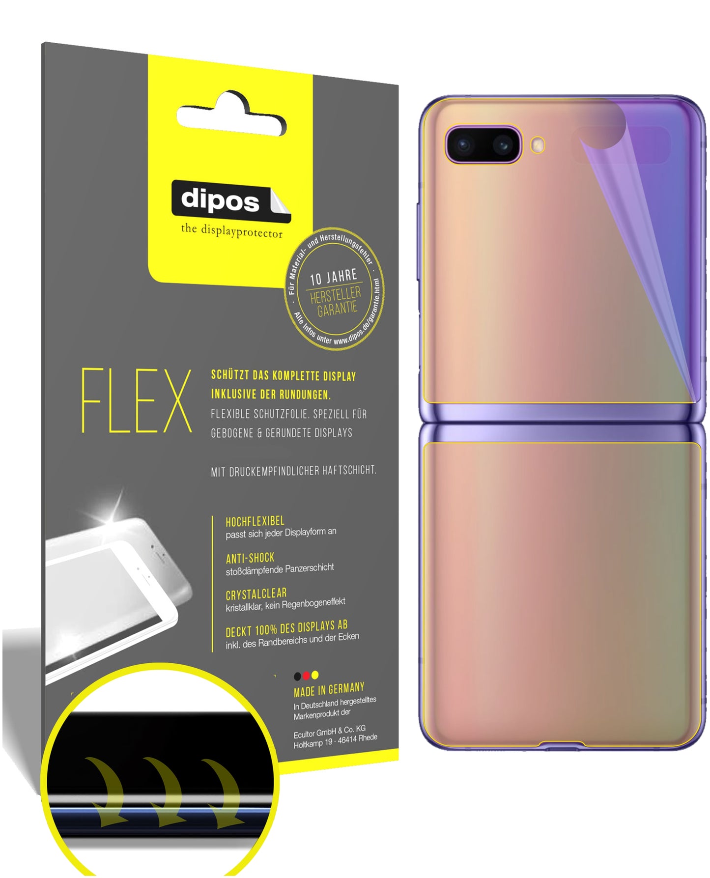 Klare Displayschutzfolie von dipos passend für Samsung Galaxy Z Flip Rückseite, 100% Displayabdeckung und blasenfreie Montage