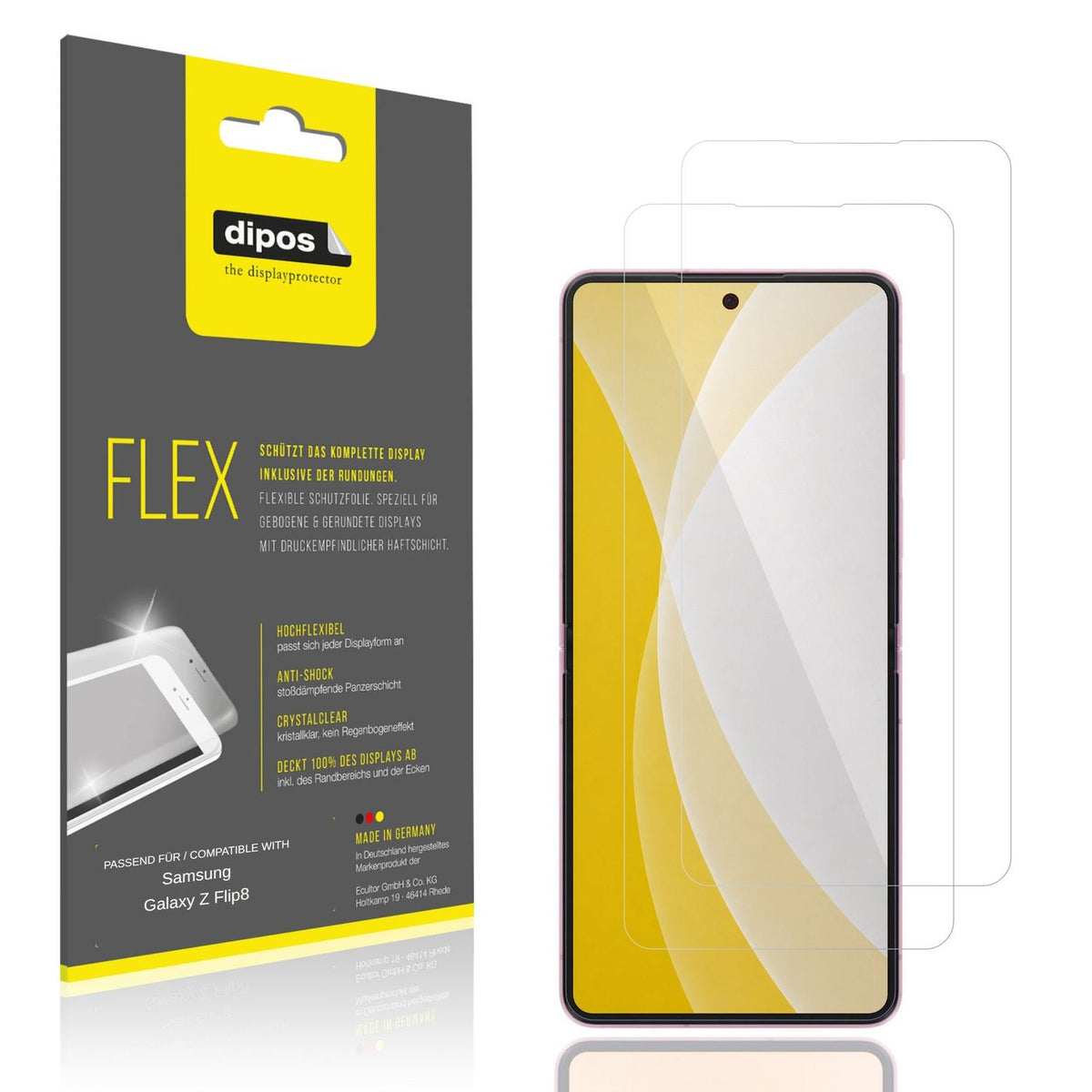Klare Displayschutzfolie von dipos passend für Samsung Galaxy Z Flip8 Innenseite, 100% Displayabdeckung und blasenfreie Montage